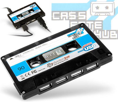 The retro-styling Cassette Tape Four Port USB Hub comes with four USB 2.0 